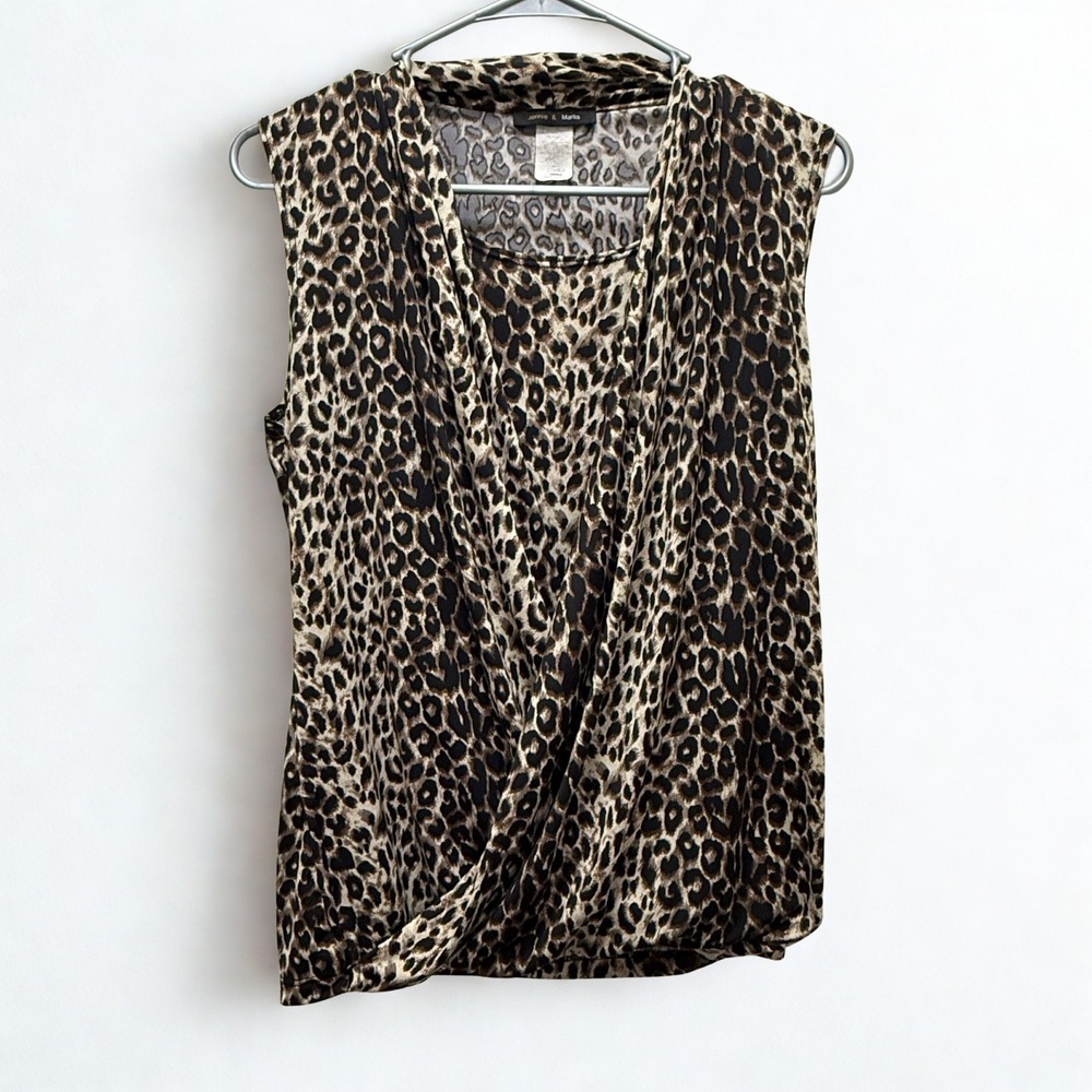 Y2K Jennie & Marlis Sleeveless Cowl‎ Neck Drape Front Leopard Print Top Small